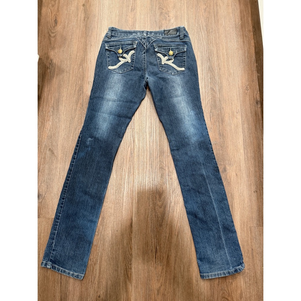 Rocawear Simone Straight Leg Jeans Womens 5 Blue Embroidered Flap Pocket Y2K